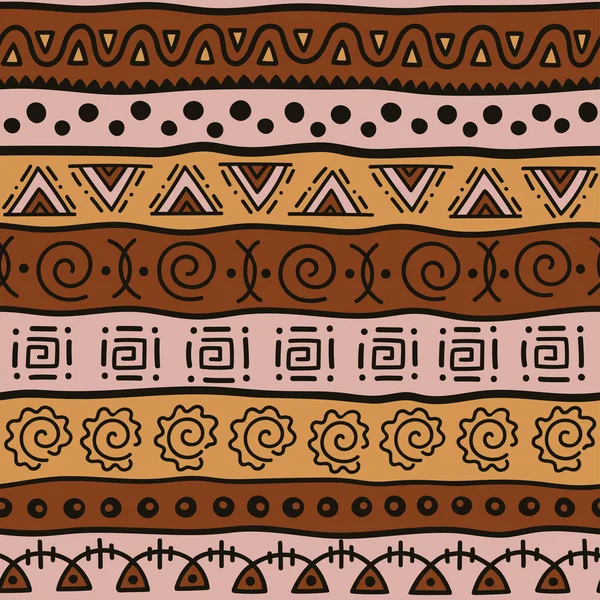 Padrão de cor sem costura em estilo étnico. Elemento ornamental tema africano. Conjunto de borda tribal decorativa vintage sem costura. Padrão tradicional Africano fundo com forma de elementos tribais . —  Vetores de Stock