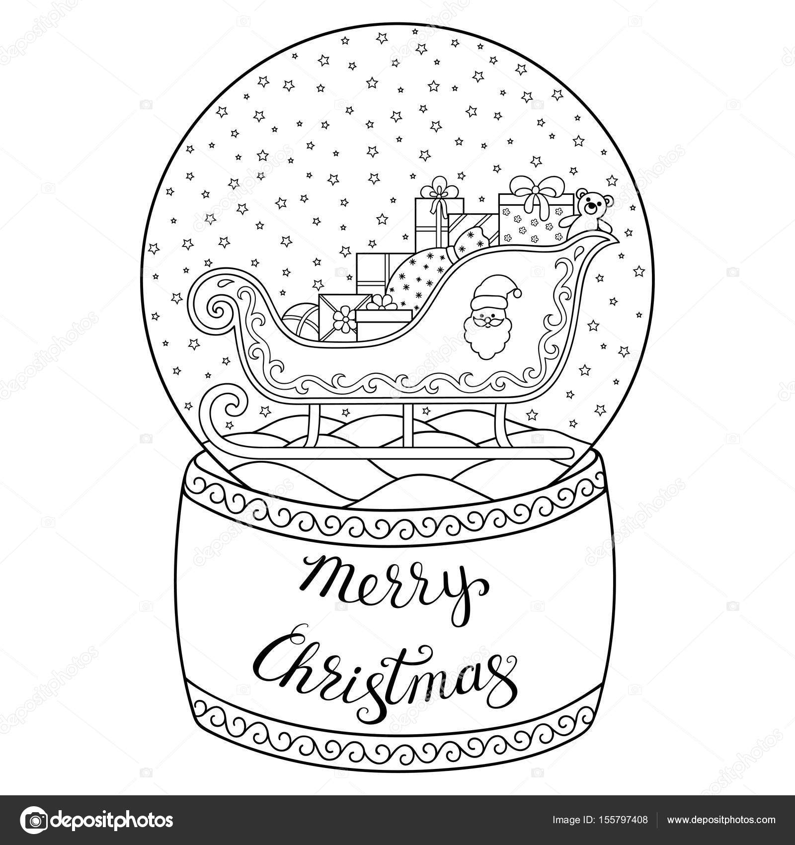 Boule   neige verre jouet avec tra neau Santa Inscription joyeux No l Page de livre de coloriage pour adultes et enfants