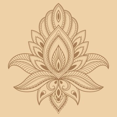 Hint tarzı kına dövme çiçek şablonu. Etnik çiçek paisley - Lotus. Mehndi tarzı. Oryantal tarzda dekoratif desen.