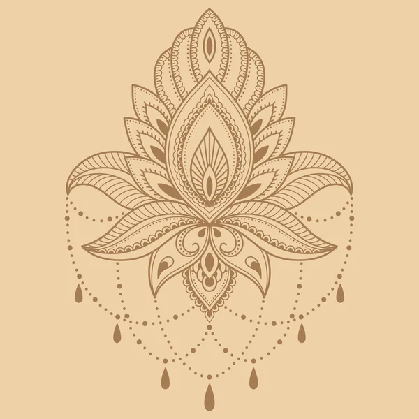 Plantilla de flores de tatuaje de henna en estilo indio. Paisaje floral étnico - Loto. Estilo Mehndi. Patrón ornamental en el estilo oriental . — Vector de stock