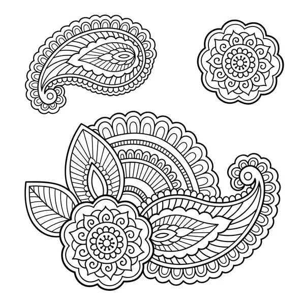 Modelo de flor de tatuagem Henna. Estilo Mehndi. Conjunto de padrões ornamentais no estilo oriental . —  Vetores de Stock