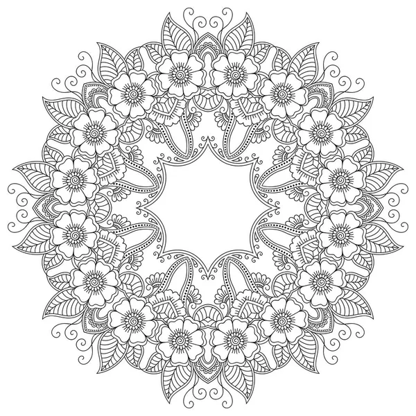 Circulaire patroon in de vorm van een mandala. Henna Tattoo mandala. Mehndi stijl. Decoratief patroon in oosterse stijl. Boek kleurplaat. — Stockvector