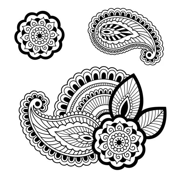 Henna tatuering blomma mall. Mehndi stil. Uppsättning av dekorativa mönster i orientalisk stil. — Stock vektor