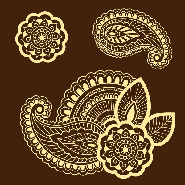 Henna tattoo bloem sjabloon. Mehndi stijl. Set van Decoratieve patronen in de oosterse stijl. — Stockvector