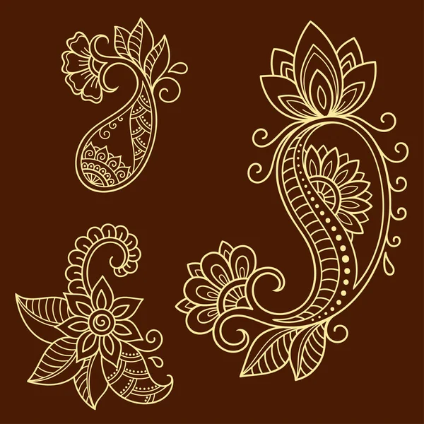 Modèle de fleur de tatouage au henné. Style Mehndi. Ensemble de motifs ornementaux dans le style oriental . — Image vectorielle