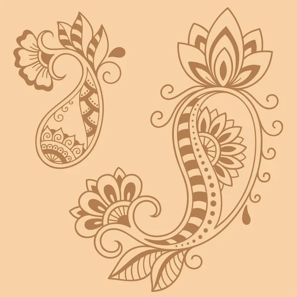 Modelo de flor de tatuagem Henna. Estilo Mehndi. Conjunto de padrões ornamentais no estilo oriental . —  Vetores de Stock