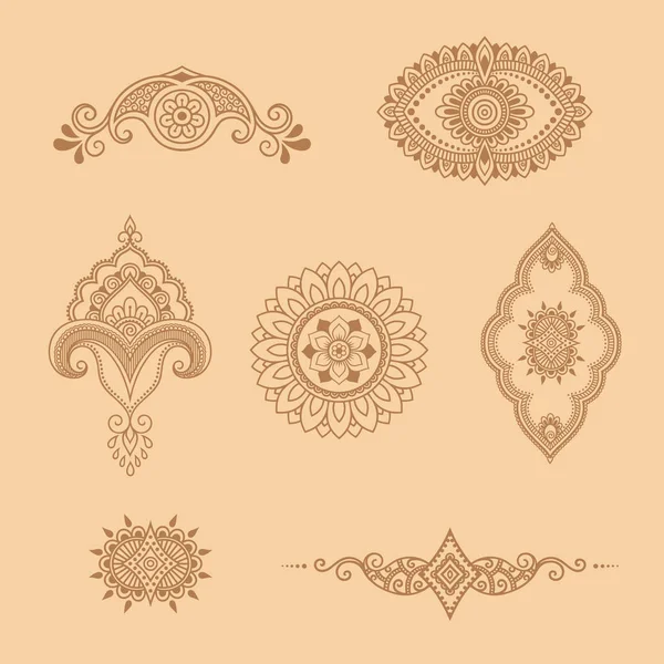 Plantilla de flor de tatuaje de henna. Estilo Mehndi. Conjunto de patrones ornamentales en el estilo oriental . — Vector de stock