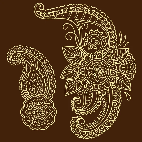 Henna tattoo bloem sjabloon. Mehndi stijl. Set van Decoratieve patronen in de oosterse stijl. — Stockvector