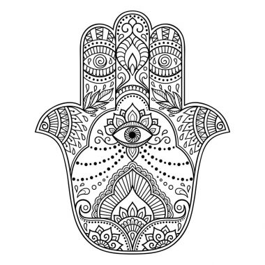 Vektör Hamza el çekilmiş sembolü. İç Dekorasyon ve kına çizimlerle oryantal tarzda dekoratif desen. Fatima'nın 