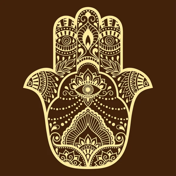Vector hamsa mão desenhado símbolo. Padrão decorativo em estilo oriental para a decoração de interiores e desenhos com henna. O antigo símbolo da "Mão de Fátima  ". — Vetor de Stock