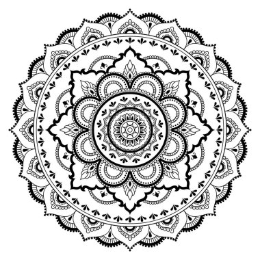 Bir mandala şeklinde dairesel desende. Kına dövme mandala. Mehndi tarzı. Dekoratif desen oryantal tarzı. Boyama kitabı sayfası.