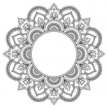 Bir mandala şeklinde dairesel desende. Kına dövme mandala. Mehndi tarzı. Dekoratif desen oryantal tarzı. Boyama kitabı sayfası.