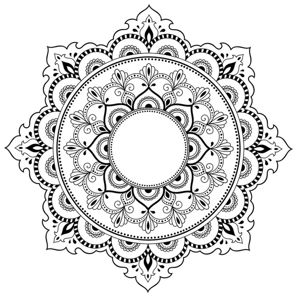 Bir mandala şeklinde dairesel desende. Kına dövme mandala. Mehndi tarzı. Dekoratif desen oryantal tarzı. Boyama kitabı sayfası.
