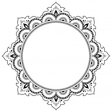 Bir mandala şeklinde dairesel desende. Kına dövme mandala. Mehndi tarzı. Dekoratif desen oryantal tarzı. Boyama kitabı sayfası.