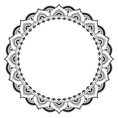 Bir mandala şeklinde dairesel desende. Kına dövme mandala. Mehndi tarzı. Dekoratif desen oryantal tarzı. Boyama kitabı sayfası.