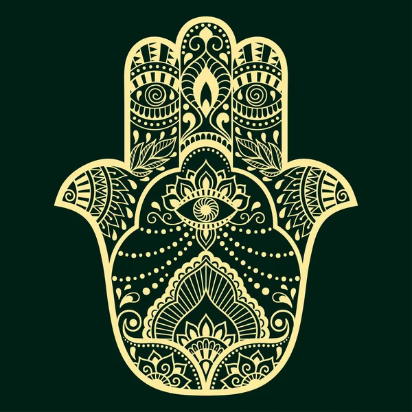 Couleur hamsa dessiné à la main symbole. Motif décoratif de style oriental pour la décoration intérieure et dessins au henné. L'ancien symbole de la "Main de Fatima" ". — Image vectorielle