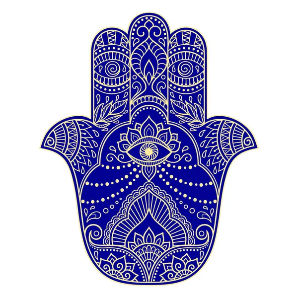 Cor hamsa mão desenhado símbolo. Padrão decorativo em estilo oriental para a decoração de interiores e desenhos com henna. O antigo símbolo da "Mão de Fátima ". — Vetor de Stock