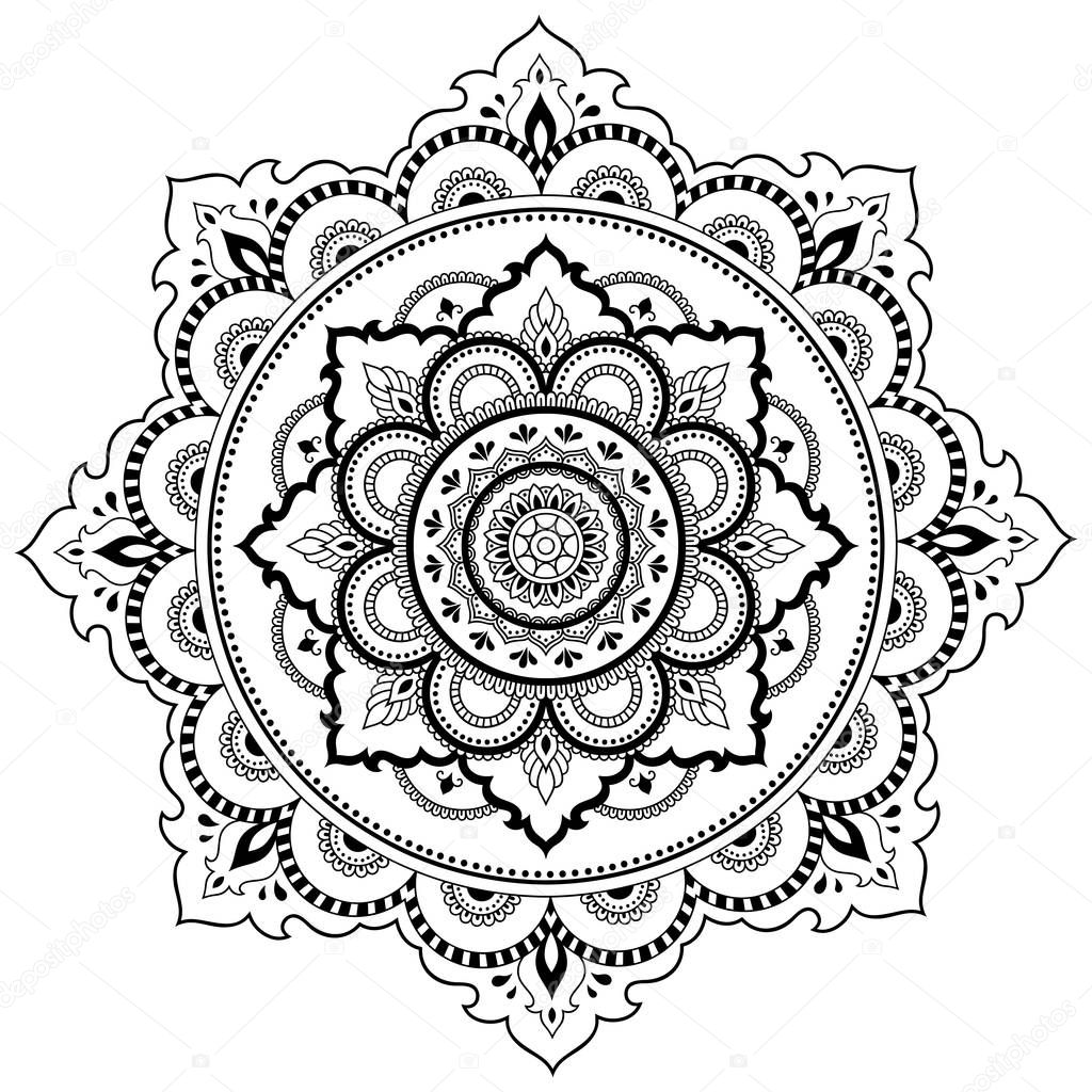 Circular pattern in the form of a mandala. Henna tatoo mandala. Mehndi style. Decorative pattern in oriental style. Coloring book page.