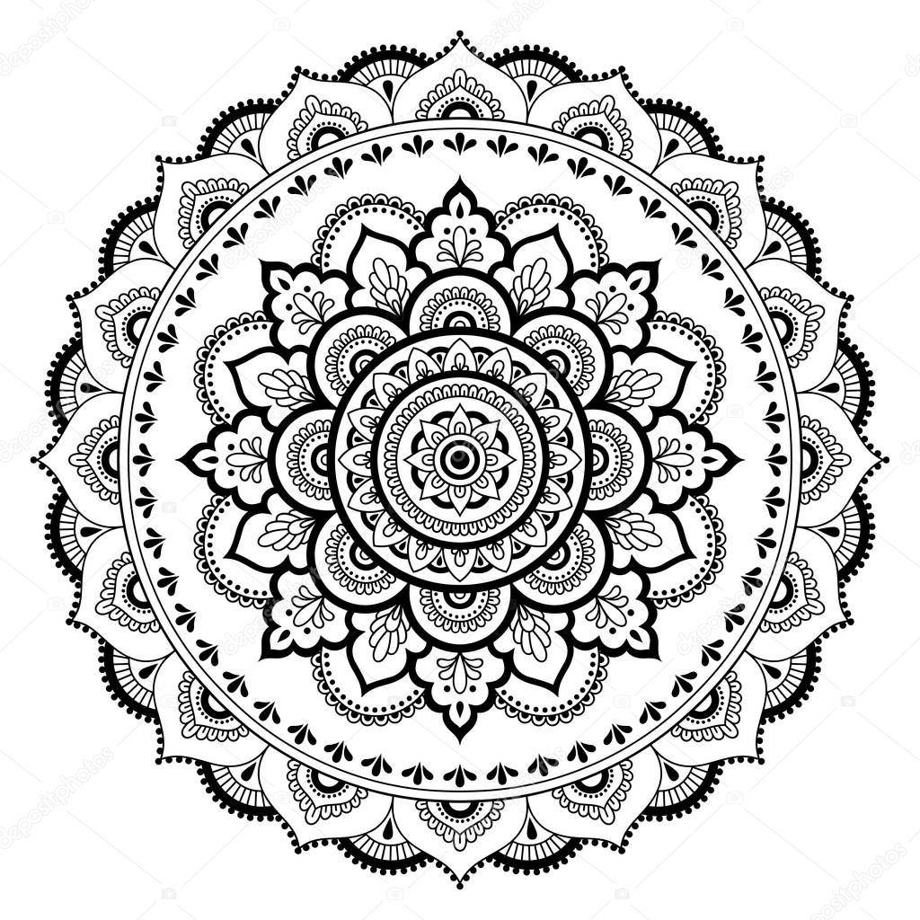 Circular pattern in the form of a mandala. Henna tatoo mandala. Mehndi style. Decorative pattern in oriental style. Coloring book page.