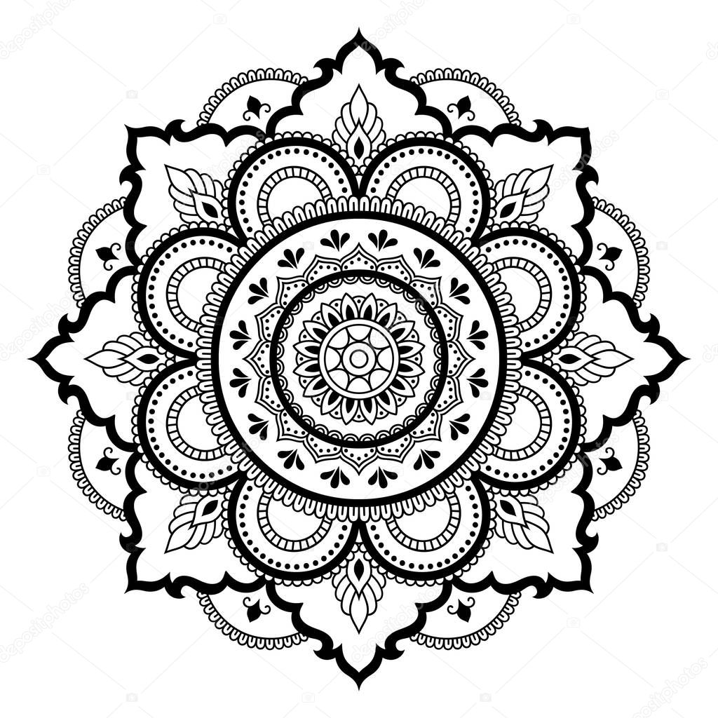 Circular pattern in the form of a mandala. Henna tatoo mandala. Mehndi style. Decorative pattern in oriental style. Coloring book page.