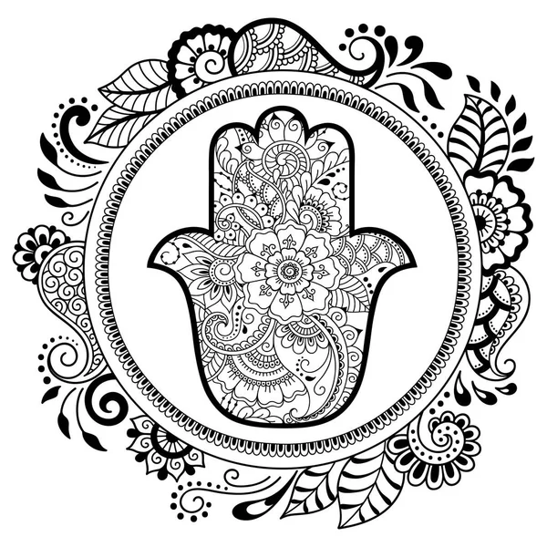 Hamsa το χέρι συντάσσονται σύμβολο μάνταλα. Mehndi στυλ. Διακοσμητικό μοτίβο σε ανατολίτικο στιλ. Για τατουάζ χένα, και διακοσμητικό σχεδιασμό έγγραφα και εγκαταστάσεις. — Διανυσματικό Αρχείο