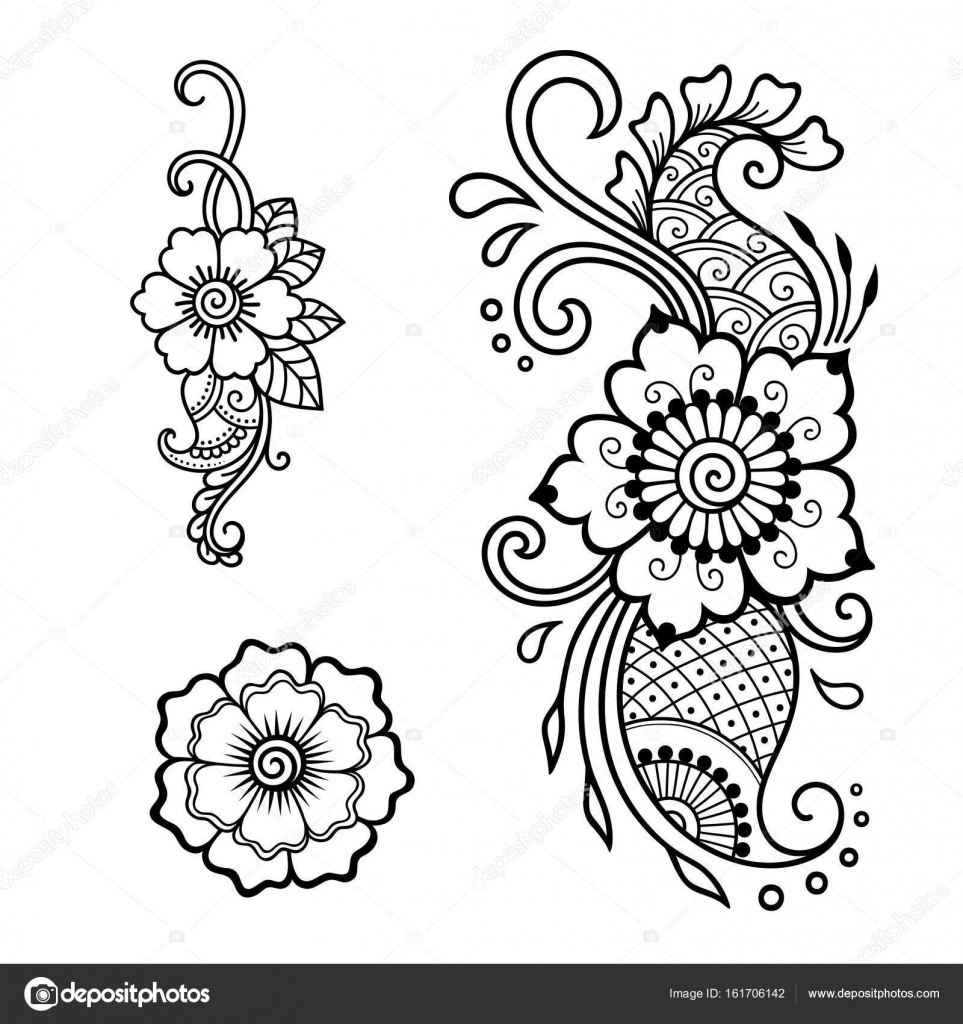 Henna tattoo flower template. Mehndi style. Set of ornamental patterns ...