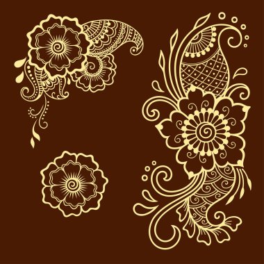 Kına dövme çiçek şablon. Mehndi tarzı. Oryantal tarzı süs desenleri.