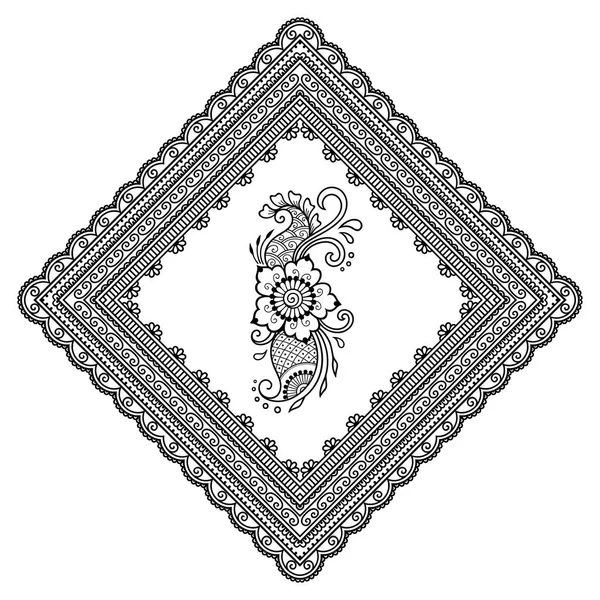 Plantilla de flor de tatuaje de henna y marco con dibujos. Estilo Mehndi. Conjunto de patrones ornamentales en el estilo oriental . — Vector de stock