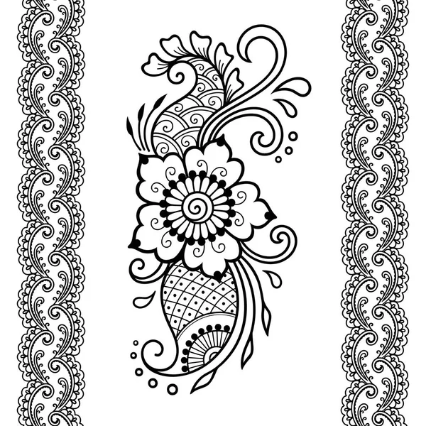 Henna tattoo flower template and seamless border. Mehndi style. Set of ornamental patterns in the oriental style. — Stock Vector