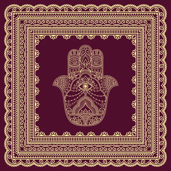 Hamsa mão desenhada símbolo em mandala. Estilo Mehndi. Padrão decorativo em estilo oriental. Para tatuagens de henna e documentos de design decorativos e instalações . — Vetor de Stock