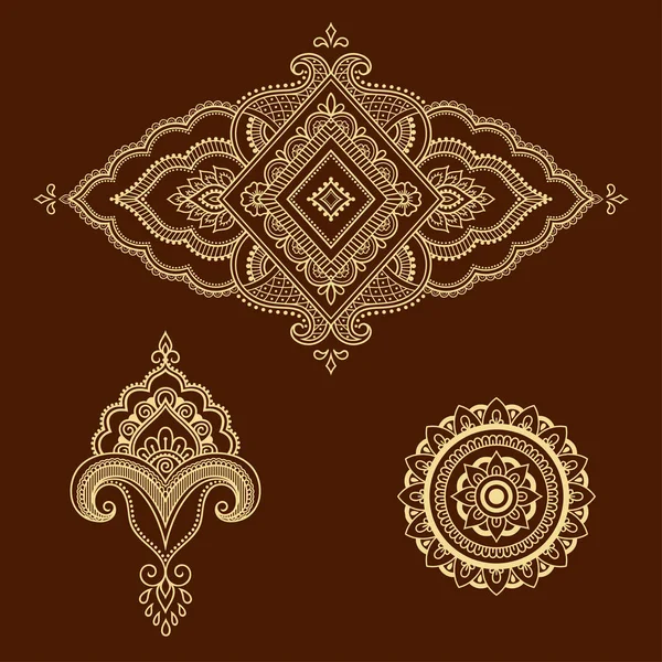 Plantilla de flor de tatuaje de henna. Estilo Mehndi. Conjunto de patrones ornamentales en el estilo oriental . — Archivo Imágenes Vectoriales