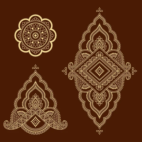 Modelo de flor de tatuagem Henna. Estilo Mehndi. Conjunto de padrões ornamentais no estilo oriental . — Vetor de Stock