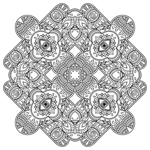 Circulaire patroon in de vorm van een mandala. Henna Tattoo mandala. Mehndi stijl. Decoratief patroon in oosterse stijl. Boek kleurplaat. — Stockvector