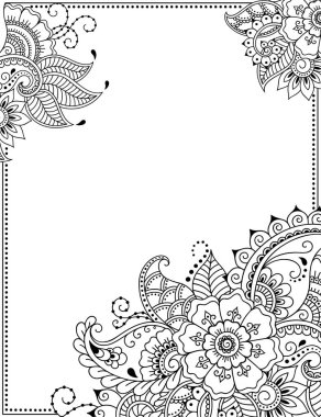 Kapakları için kitap, defter, tabut, dergi, kartpostal ve klasör dekorasyon için kına dövme dekoratif desenli stilize. Çiçek deseni mehndi tarzı. Doğu geleneği çerçevesinde.