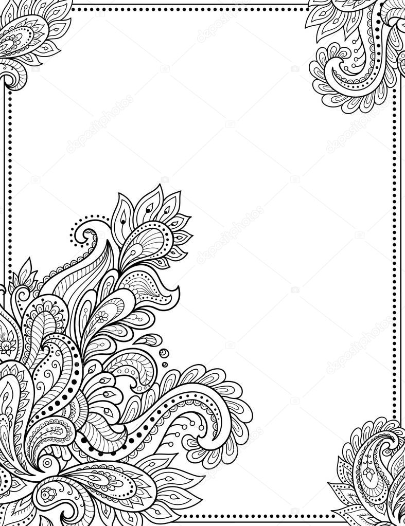 Stylized with henna tattoos decorative pattern for decorating covers for book, notebook, casket, magazine, postcard and folder. Flower pattern in mehndi style. Frame in the eastern tradition.