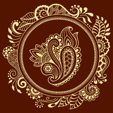 Bir mandala şeklinde dairesel desende. Kına dövme mandala. Mehndi tarzı. Dekoratif desen oryantal tarzı. Boyama kitabı sayfası.