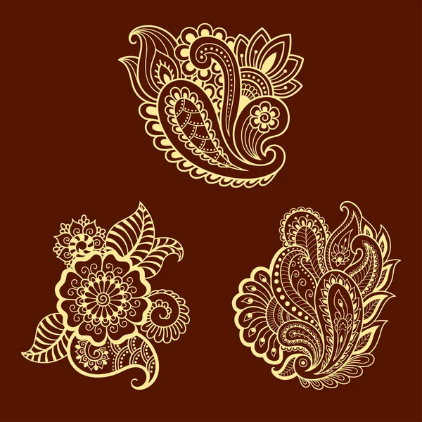 Modello di fiore di hennè tatuaggio. Stile Mehndi. Set di motivi ornamentali in stile orientale.Modello di fiore di hennè tatuaggio. Stile Mehndi. Set di motivi ornamentali in stile orientale . — Vettoriale Stock