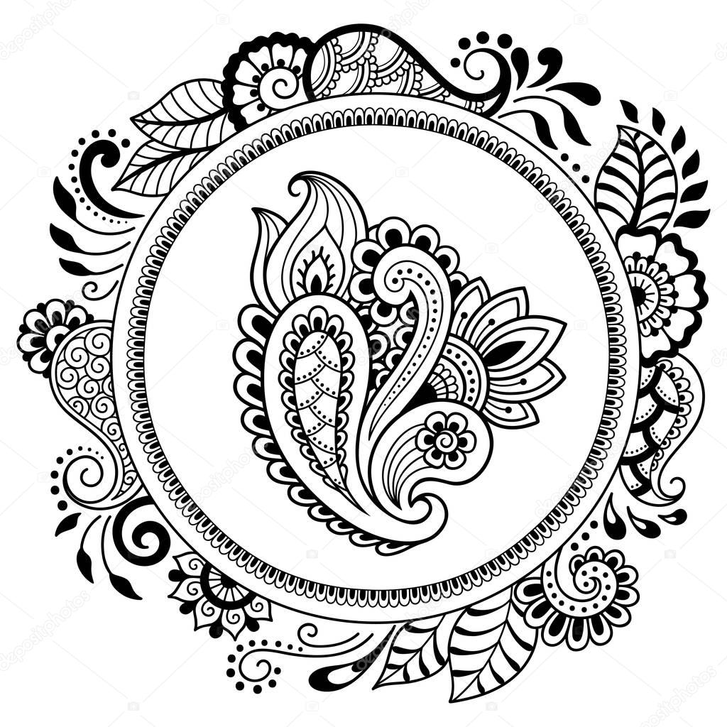 Circular pattern in the form of a mandala. Henna tatoo mandala. Mehndi style. Decorative pattern in oriental style. Coloring book page.