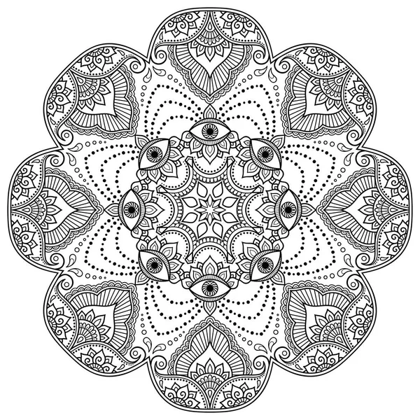 Kreisförmiges Muster in Form eines Mandalas. Henna-Tätowiermandala. mehndi-Stil. dekorative Muster im orientalischen Stil. Malbuchseite. — Stockvektor