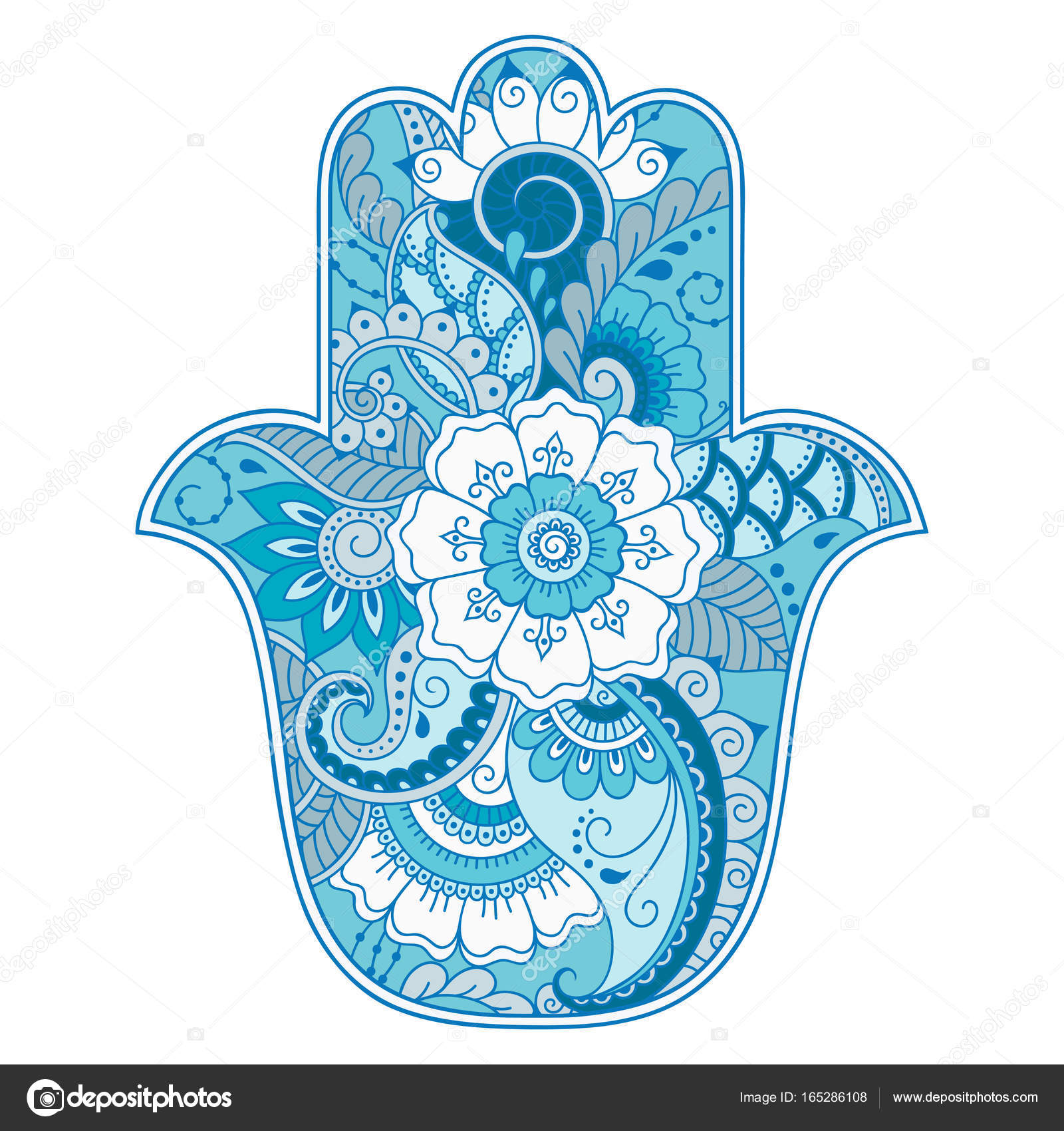 Hamsa colore simbolo disegnato a mano Motivo decorativo in stile orientale per i disegni con