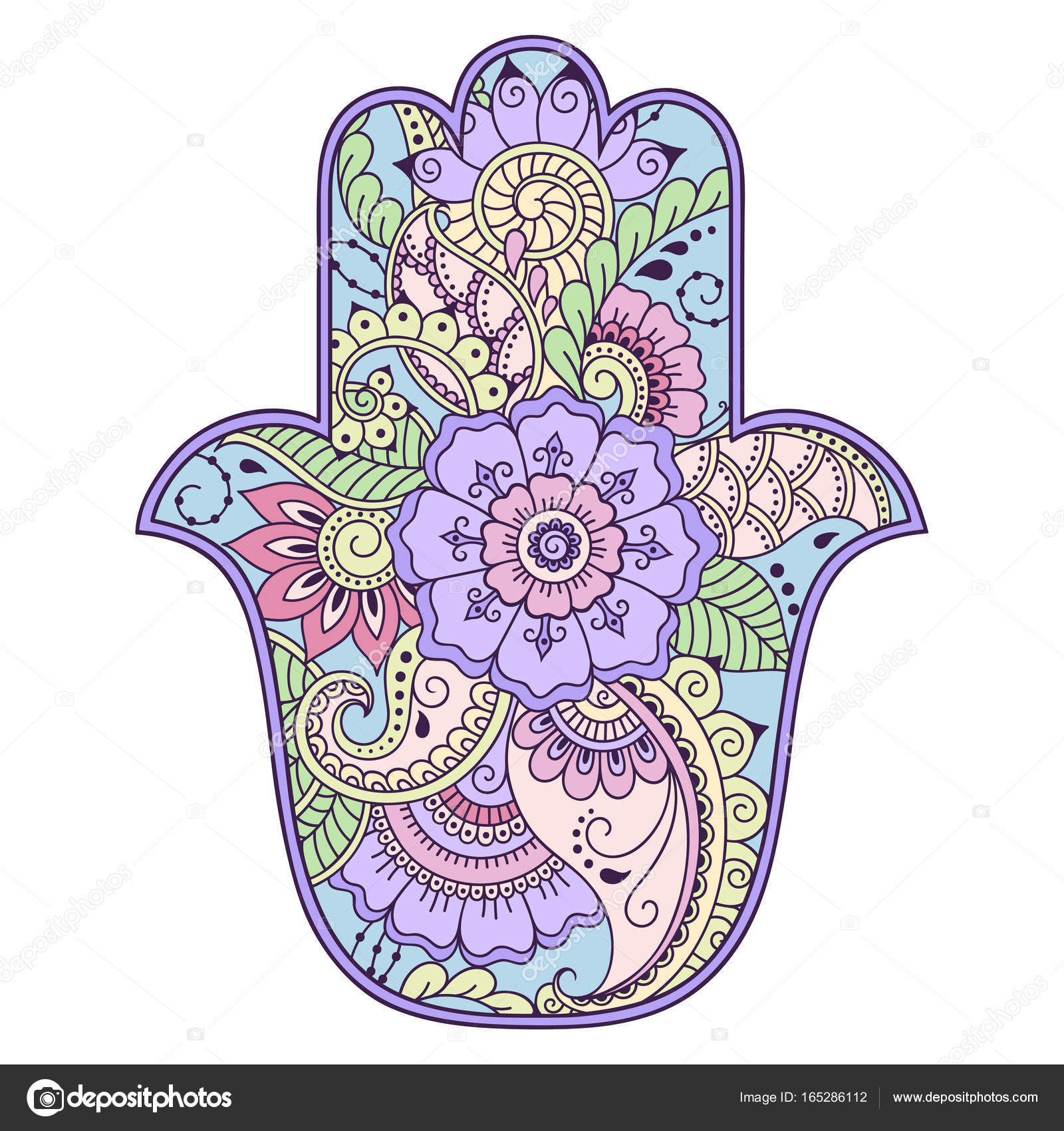 Hamsa colore simbolo disegnato a mano Motivo decorativo in stile orientale per i disegni con
