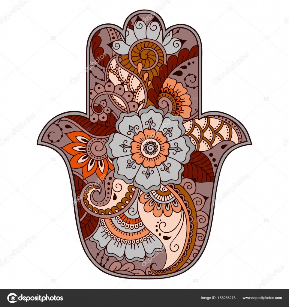 Hamsa colore simbolo disegnato a mano Motivo decorativo in stile orientale per i disegni con
