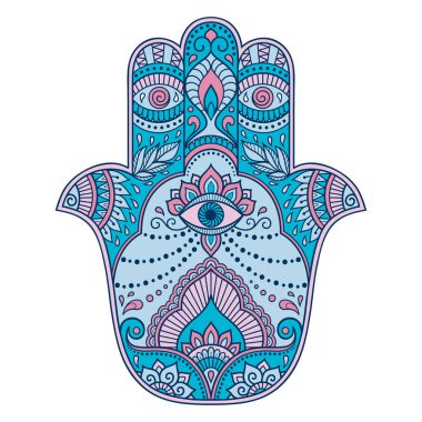 Renk Hamza el çekilmiş sembolü. İç Dekorasyon ve kına çizimlerle oryantal tarzda dekoratif desen. Fatima'nın 