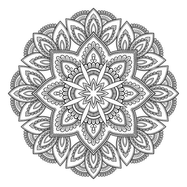 Modèle circulaire en forme de mandala. Henna tatoo mandala. Style Mehndi. Motif décoratif de style oriental. Coloriage livre page . — Image vectorielle