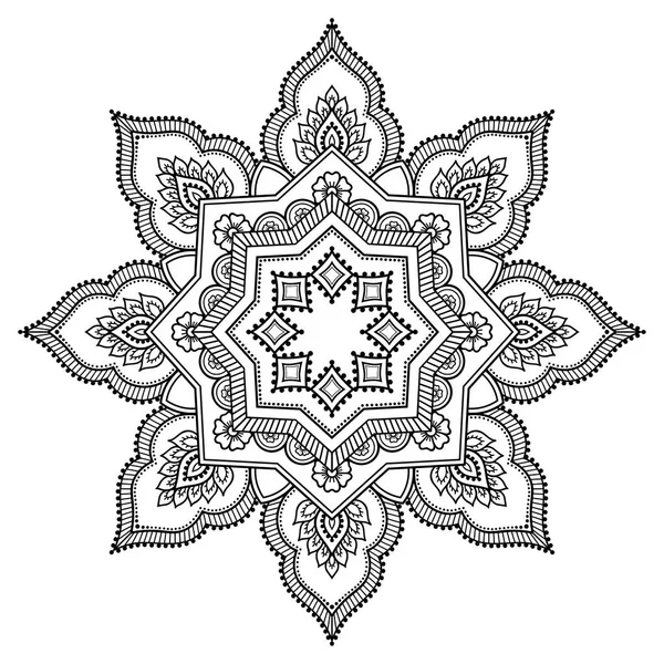 Circulaire patroon in de vorm van een mandala. Henna Tattoo mandala. Mehndi stijl. Decoratief patroon in oosterse stijl. Boek kleurplaat. — Stockvector