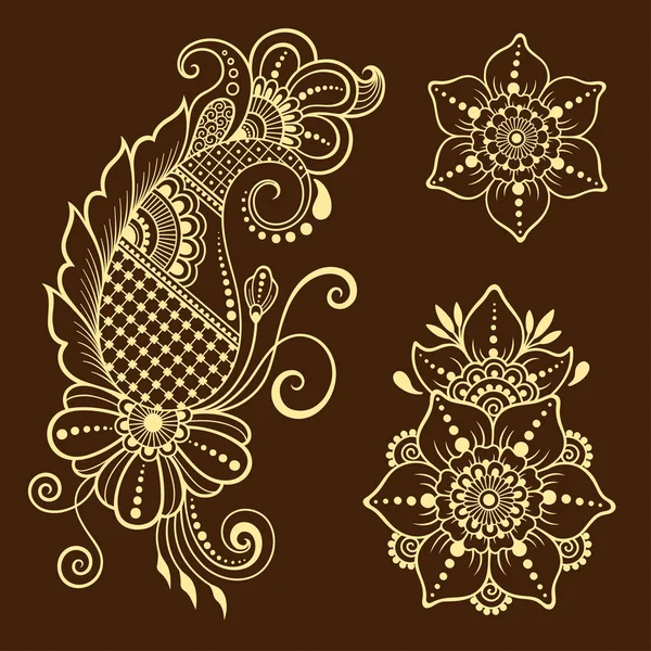 Τατουάζ χέννα λουλούδι πρότυπο. Mehndi στυλ. Σετ διακοσμητικών μοτίβων σε ανατολίτικο στυλ. — Διανυσματικό Αρχείο