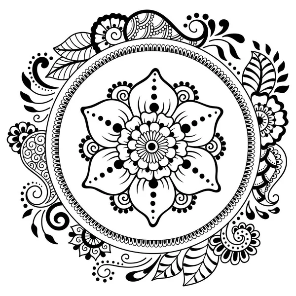 Bir mandala şeklinde dairesel desende. Kına dövme mandala. Mehndi tarzı. Dekoratif desen oryantal tarzı. Boyama kitabı sayfası.