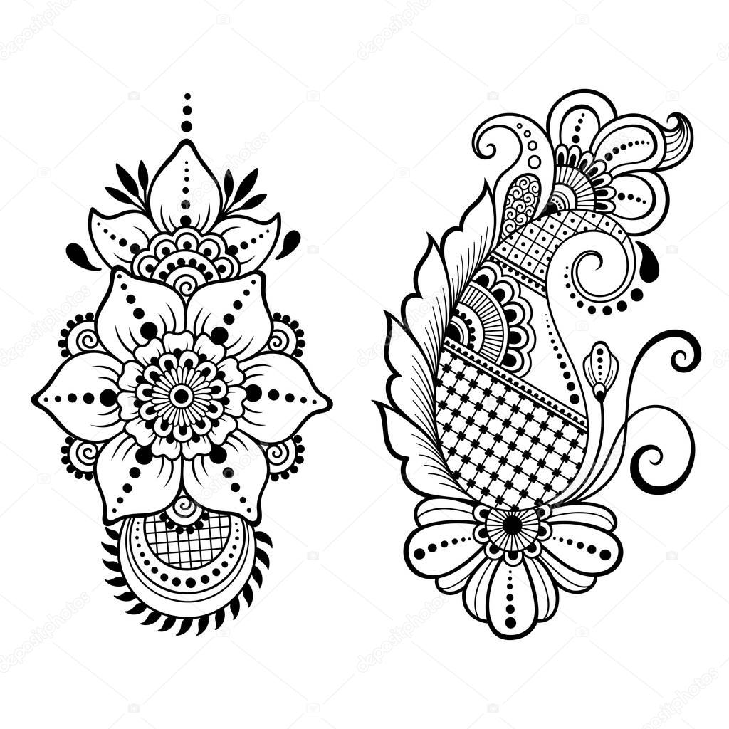 Henna-Tattoo Blume Vorlage. Mehndi-Stil. Satz von ...