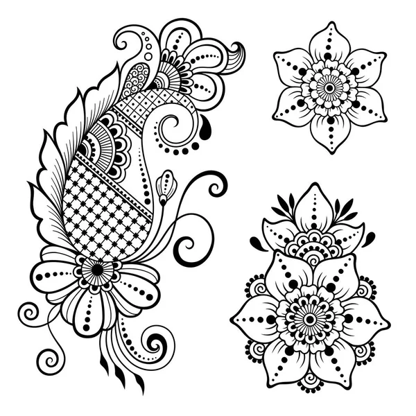 Henna tatuering blomma mall. Mehndi stil. Uppsättning av dekorativa mönster i orientalisk stil. — Stock vektor