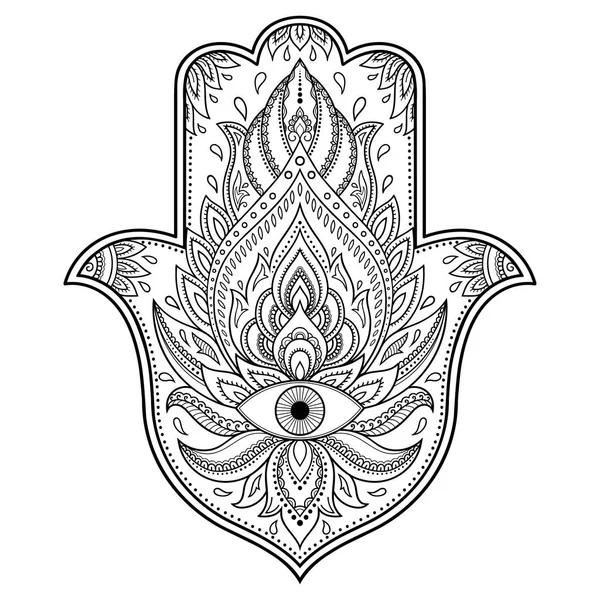 Vector Hamsa mână desenată simbol. Model decorativ în stil oriental pentru decorarea interioară și desene cu henna. Simbolul antic al "Mâinii de la Fatima  ". — Vector de stoc